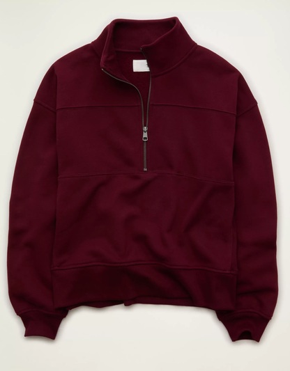 Classic Fit Cropped Mock Neck Fleece Sweatshirt