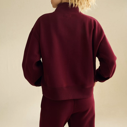 Classic Fit Cropped Mock Neck Fleece Sweatshirt