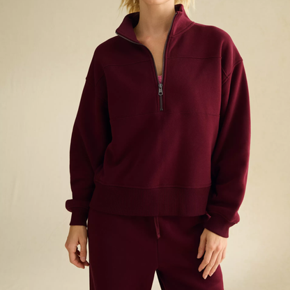 Classic Fit Cropped Mock Neck Fleece Sweatshirt