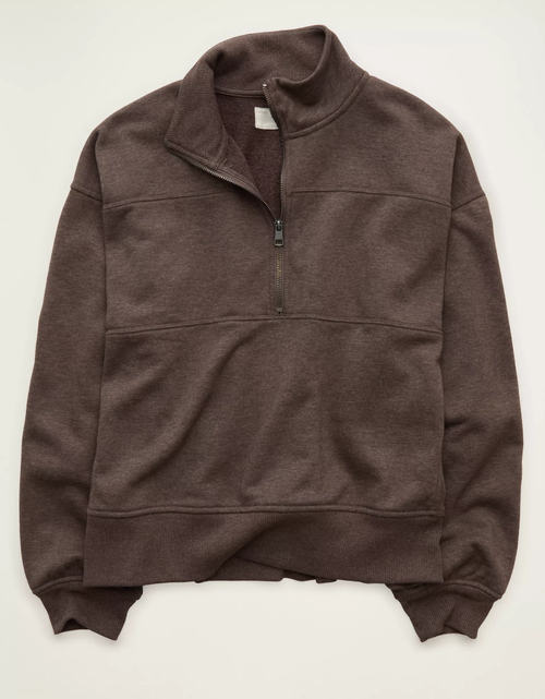 Classic Fit Cropped Quarter‑Zip Mock Neck Fleece Sweatshirt