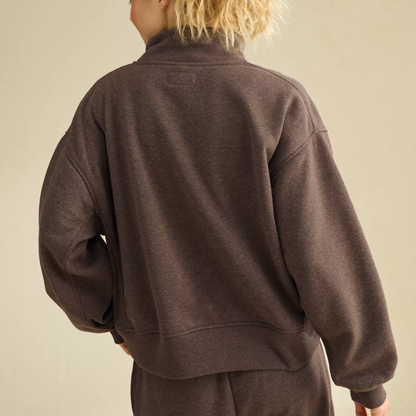 Classic Fit Cropped Quarter‑Zip Mock Neck Fleece Sweatshirt