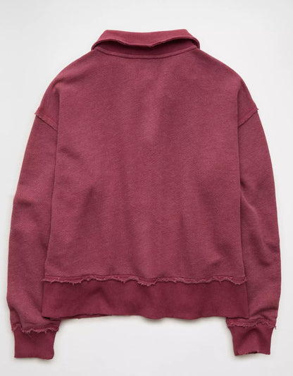 Classic Fit Collared Snap‑Placket Fleece Long‑Sleeved Top