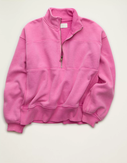 Fit Cropped Quarter‑Zip Mock Neck Fleece Sweatshirt