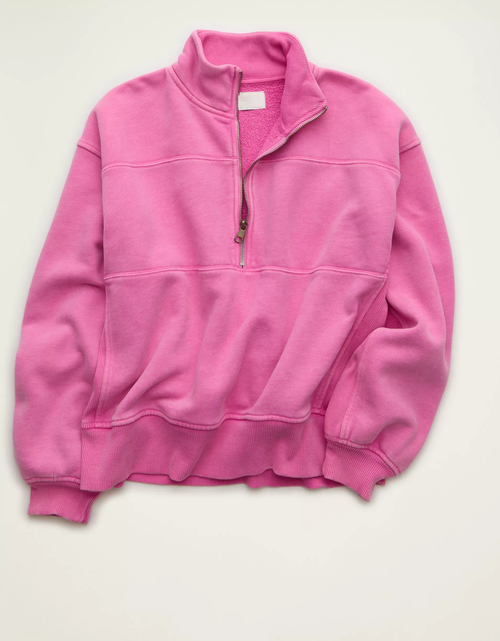 Fit Cropped Quarter‑Zip Mock Neck Fleece Sweatshirt