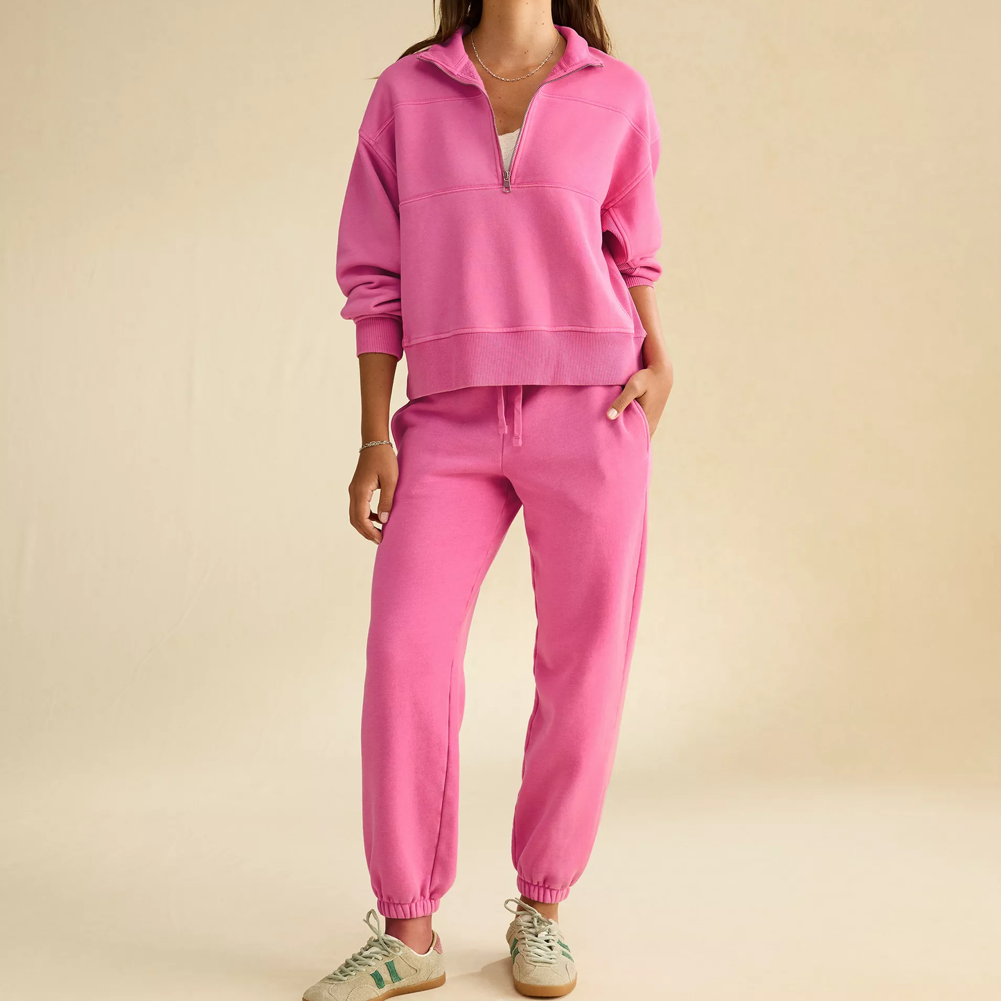 Fit Cropped Quarter‑Zip Mock Neck Fleece Sweatshirt