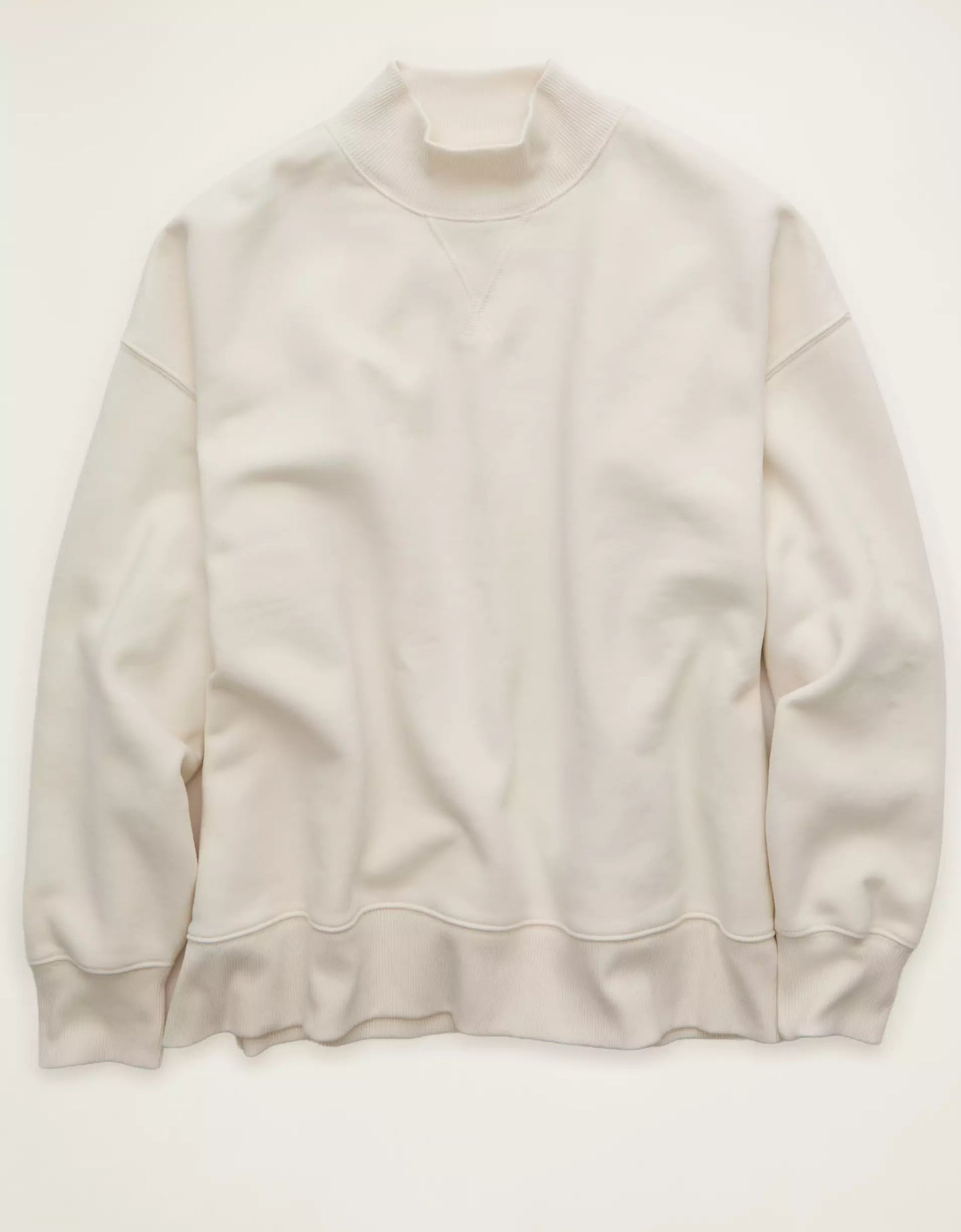 Relaxed Fit Mock Neck Fleece Long‑Sleeved Top