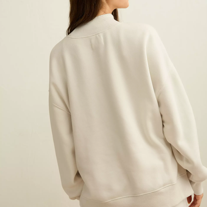 Relaxed Fit Mock Neck Fleece Long‑Sleeved Top