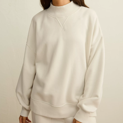 Relaxed Fit Mock Neck Fleece Long‑Sleeved Top