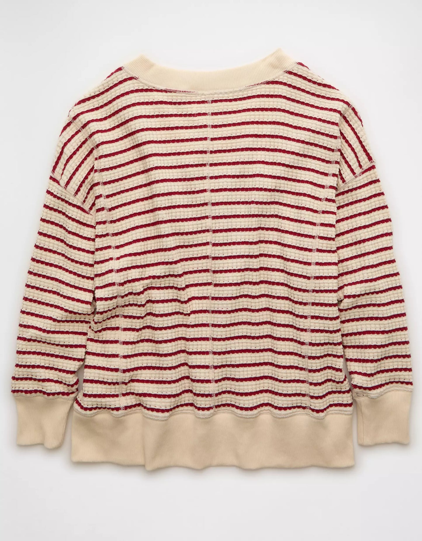 V‑Neck Waffle Knit Long‑Sleeved Top