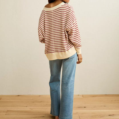 V‑Neck Waffle Knit Long‑Sleeved Top